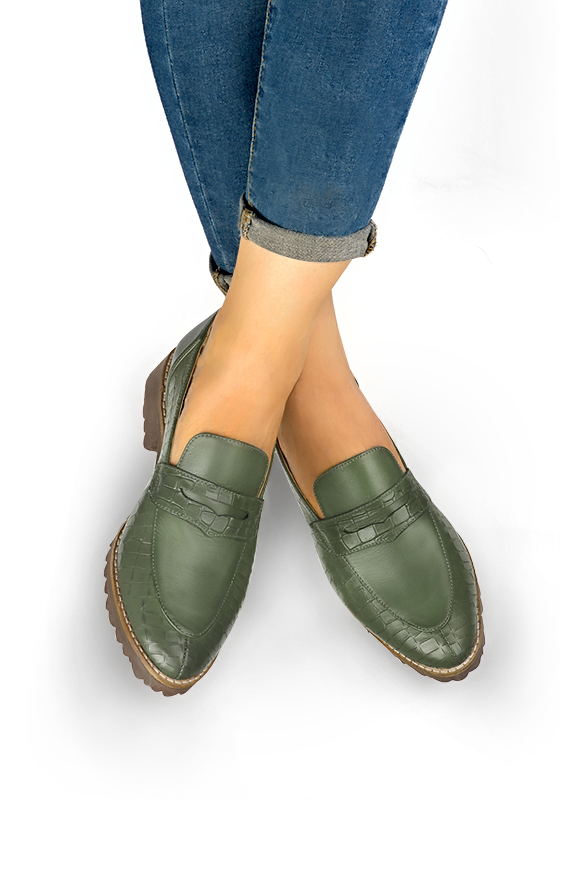 Forest green women's casual loafers.. Worn view - Florence KOOIJMAN